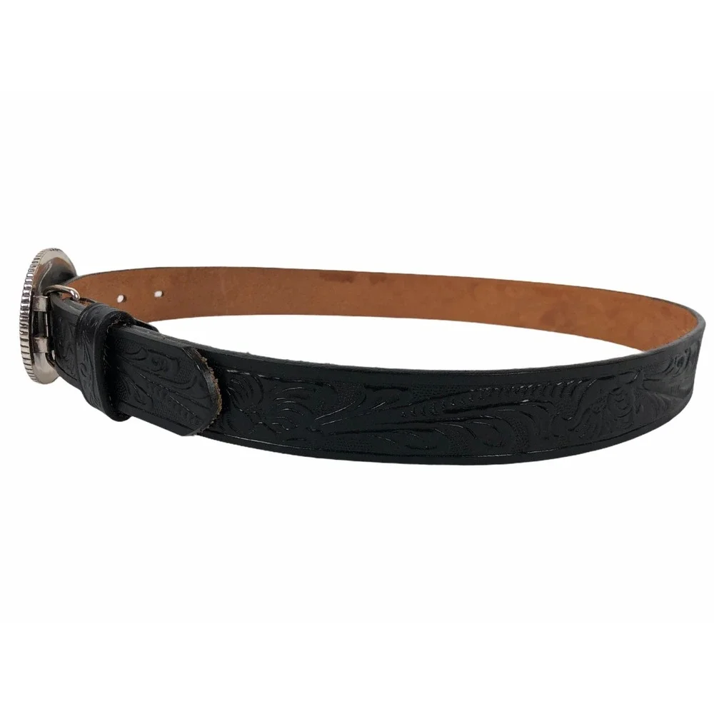 Justin Kids Champion Black Tooled Belt 811BK Black Top Grain Cowhide Made in USA